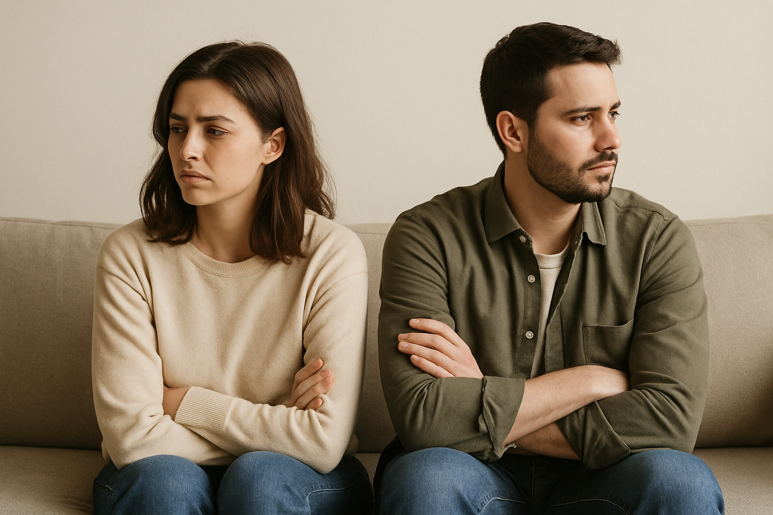 Couple sitting on a couch not facing each other