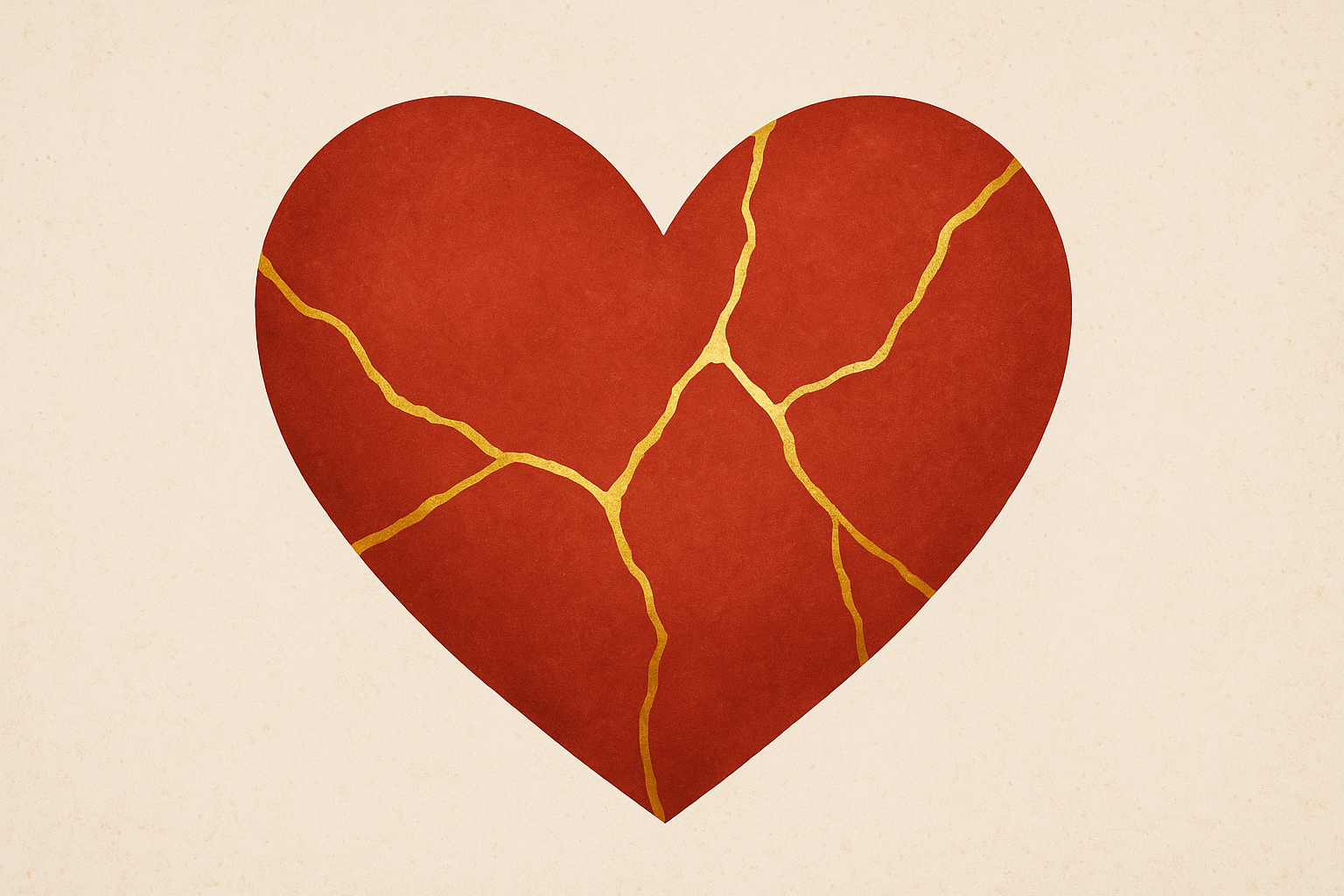 A symbolic illustration of a heart stitched with gold thread, inspired by&nbsp;kintsugi representing healing and emotional repair through small steps.