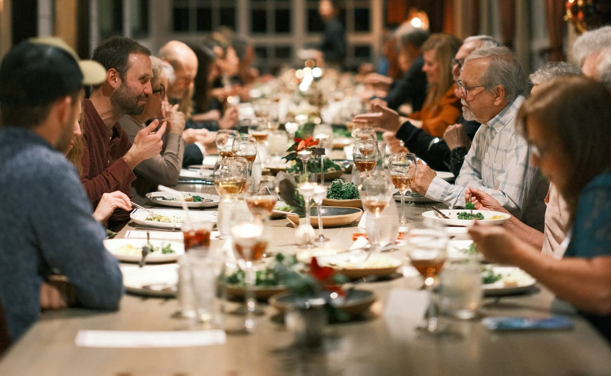 long dining table at holidays